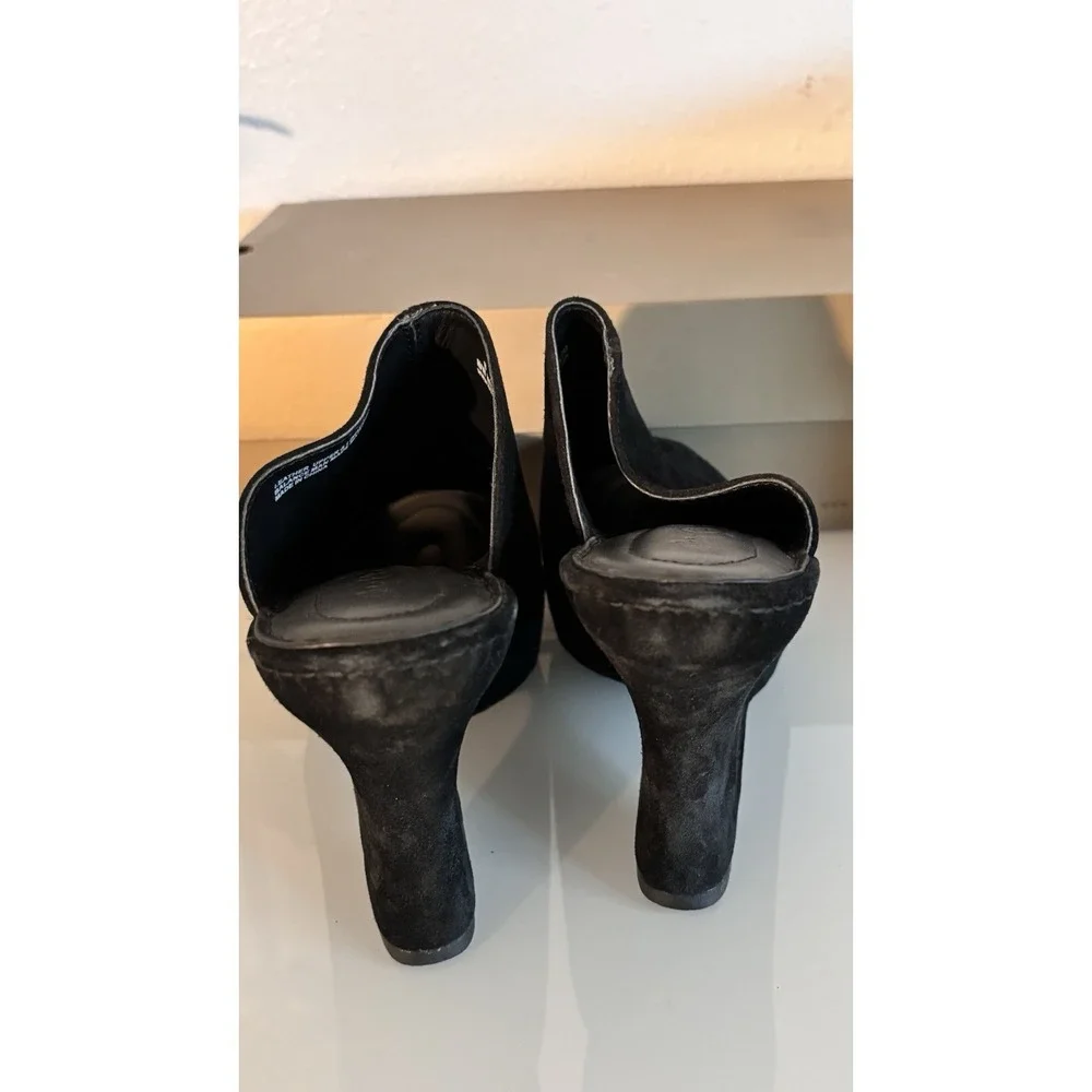 Born Crown Vair Black Leather Wedge Mules Peep Toe Size‎ 8 EU 39 NIB